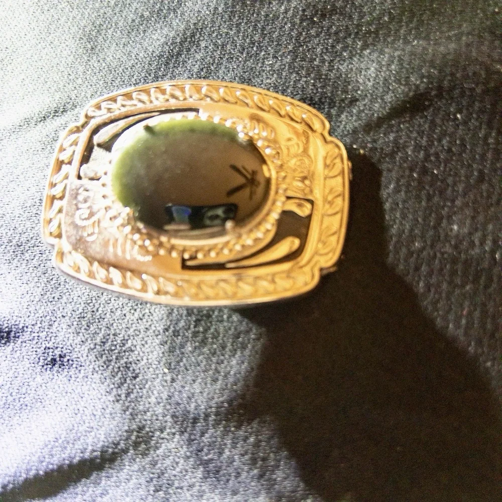 Western Gold Belt Buckle With Olivine Polished Stone Rodeo‎ Country Southwestern